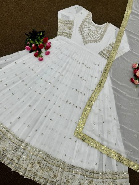 Buy Heavy Faux Georgette With Embroidery Work Gown With Dupatta Ready To Wear Collection