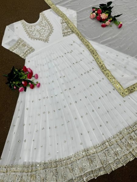 Buy Heavy Faux Georgette With Embroidery Work Gown With Dupatta Ready To Wear Collection