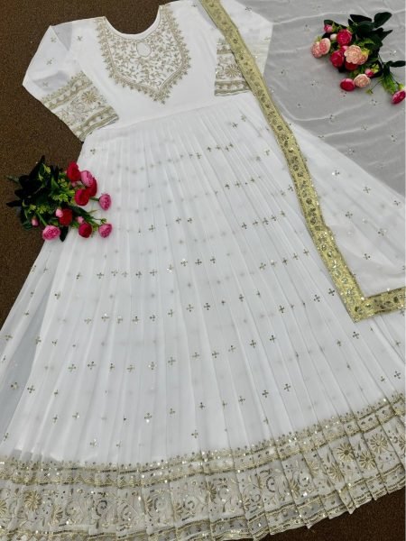 Buy Heavy Faux Georgette With Embroidery Work Gown With Dupatta Ready To Wear Collection