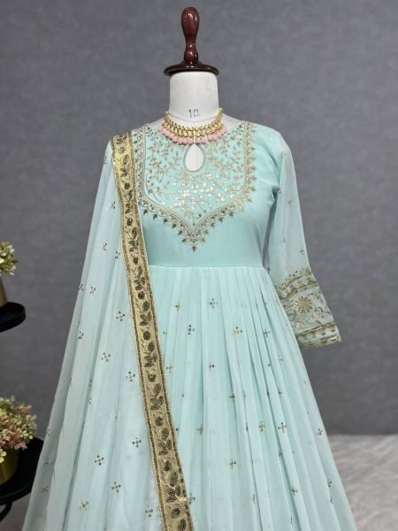 Buy Heavy Faux Georgette With Embroidery Work Gown With Dupatta Ready To Wear Collection