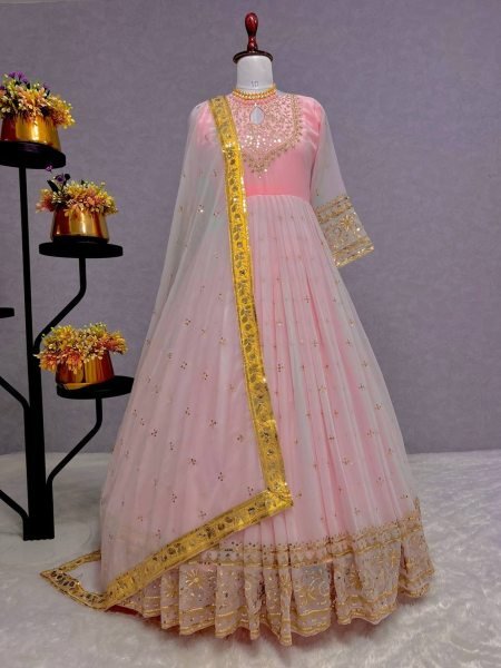 Buy Heavy Faux Georgette With Embroidery Work Gown With Dupatta Ready To Wear Collection