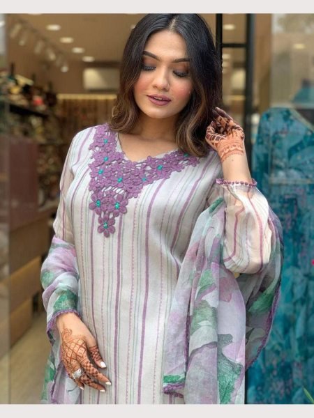 Buy Ladies Organza Taby Silk Kurti Pant With Dupatta  3 Piece Kurti Set