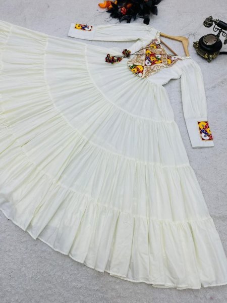 Buy Navratri Dal Silk Embroidery Sequence Work Gown  Anarkali Kurtis 