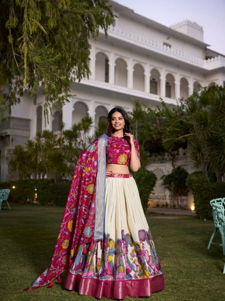 Festival Wear Kalamkri Off White Lehenga Choli Collection  Lehenga