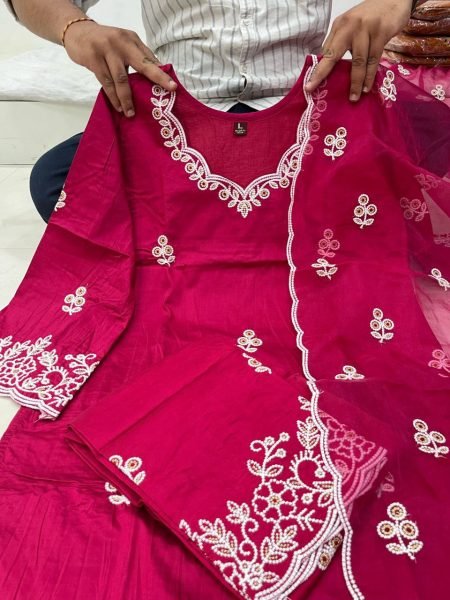 Buy Online Fully Stitched 3 Piece Chanderi Suit Sets for Women Clothing Wholesaler Collection from India 3 Piece Kurti Set