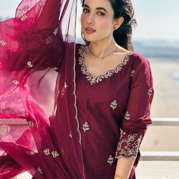 Buy Online Fully Stitched 3 Piece Chanderi Suit Sets for Women Clothing Wholesaler Collection from India 3 Piece Kurti Set