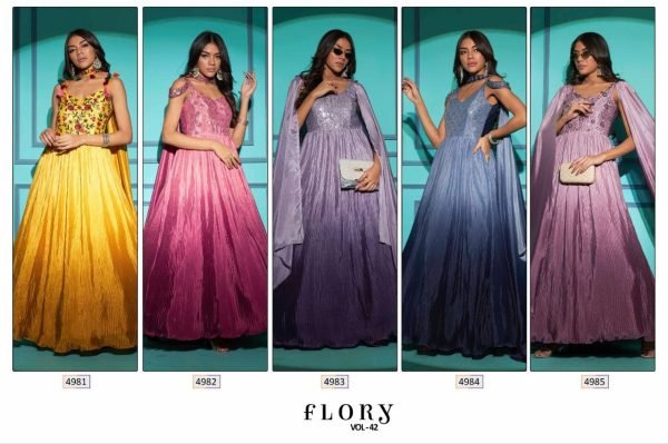 Buy Party Wear Embroidered Chinon Chiffon Flared Gown  Ready To Wear Collection