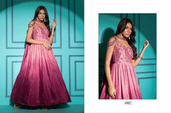 Buy Party Wear Embroidered Chinon Chiffon Flared Gown  Ready To Wear Collection