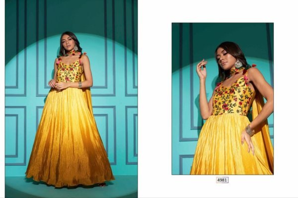 Buy Party Wear Embroidered Chinon Chiffon Flared Gown  Ready To Wear Collection