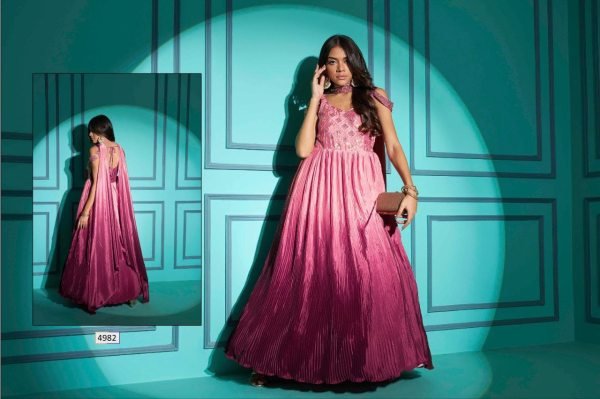 Buy Party Wear Embroidered Chinon Chiffon Flared Gown  Ready To Wear Collection