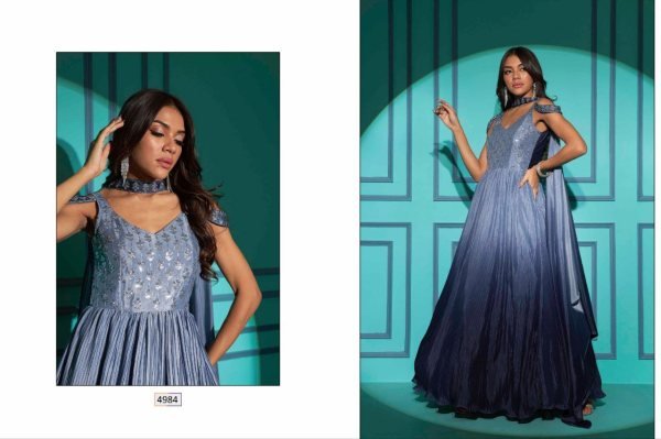 Buy Party Wear Embroidered Chinon Chiffon Flared Gown  Ready To Wear Collection