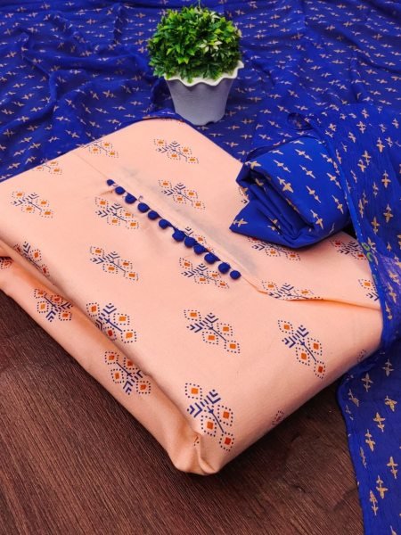 Buy Peach Color Cotton Slub Print Dress Material Collection At Wholesale Rate