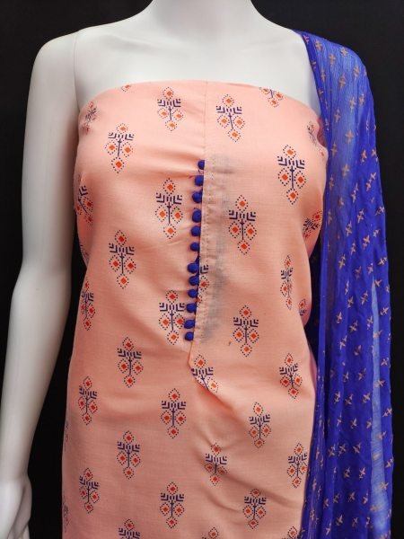 Buy Peach Color Cotton Slub Print Dress Material Collection At Wholesale Rate Color Set Matching Dress Material Wholesale