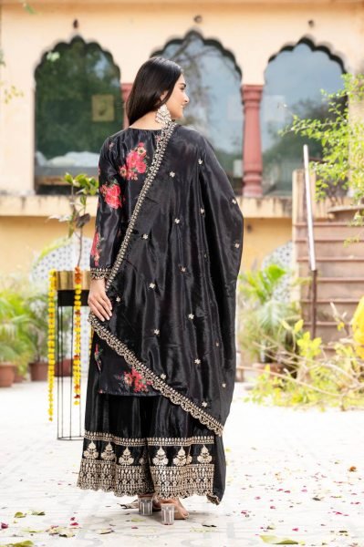 Buy Premium Party Wear Chinon Silk Kurti Set with Embroidered Dupatta   Plazo for Women  Online Ready To Wear Collection