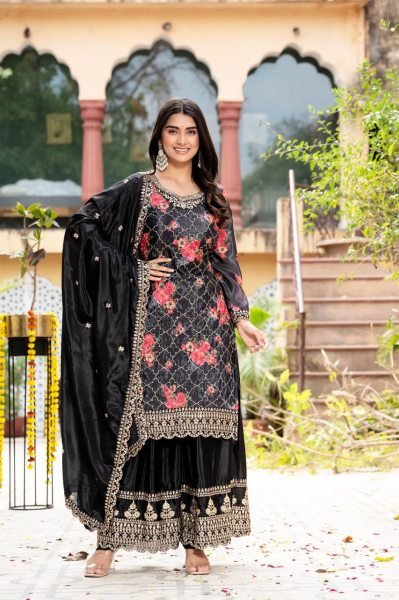 Buy Premium Party Wear Chinon Silk Kurti Set with Embroidered Dupatta   Plazo for Women  Online Ready To Wear Collection