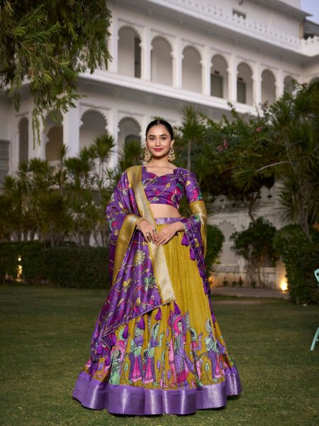 Festival Wear Kalamkari Yellow  Lehenga Choli  Collection  Lehenga