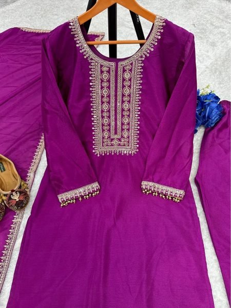 Buy Purple Color Heavy Chinon Silk WIth Embroidery Work Suit Set With Dupatta Ready To Wear Collection