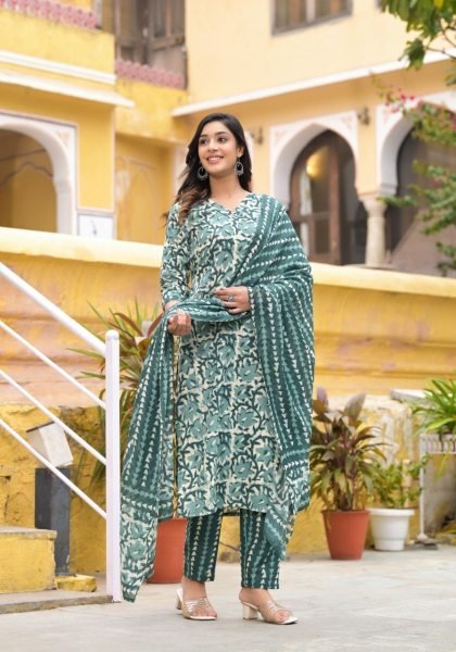 stylish rayon  printed kurta dupatta bottom pent 3 Piece Kurti Set