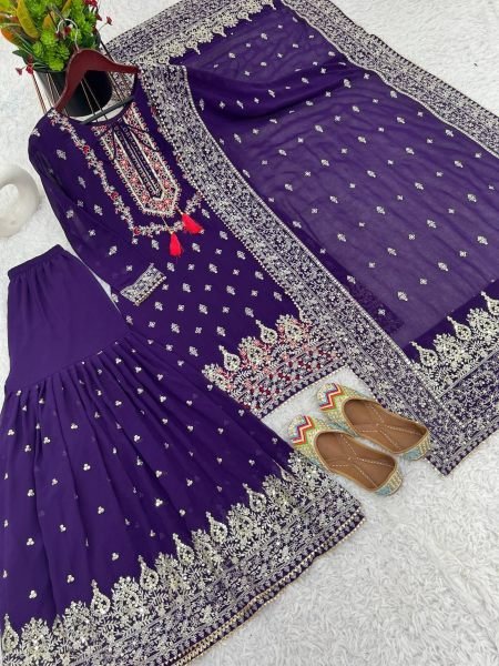 Buy Women Heavy Chinon Silk Embroidery Work Sharara Suits  Ready To Wear Collection