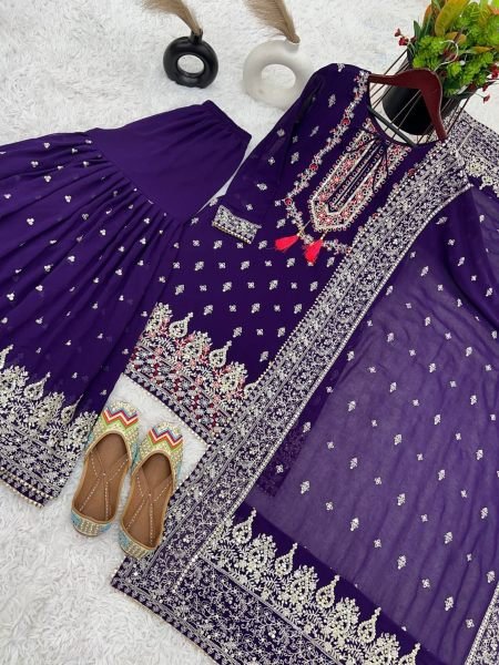 Buy Women Heavy Chinon Silk Embroidery Work Sharara Suits  Ready To Wear Collection