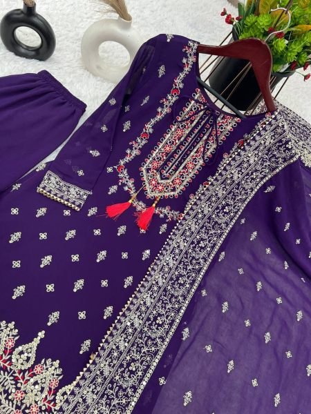 Buy Women Heavy Chinon Silk Embroidery Work Sharara Suits  Ready To Wear Collection