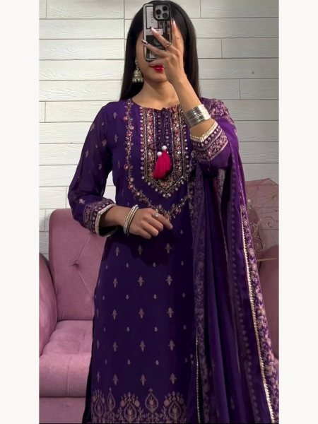 Buy Women Heavy Chinon Silk Embroidery Work Sharara Suits  Ready To Wear Collection