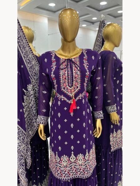 Buy Women Heavy Chinon Silk Embroidery Work Sharara Suits  Ready To Wear Collection