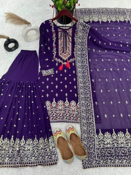 Buy Women Heavy Chinon Silk Embroidery Work Sharara Suits  Ready To Wear Collection