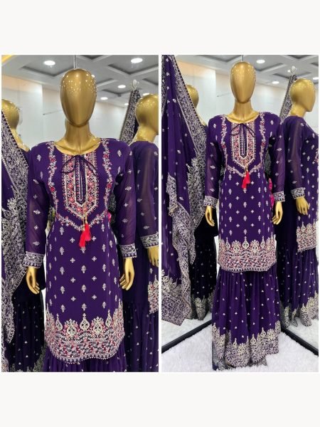 Buy Women Heavy Chinon Silk Embroidery Work Sharara Suits  Ready To Wear Collection