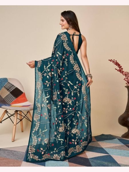 C-Pallu Embroidery Work Border Rangoli Silk Saree Embroidery Sarees Wholesale