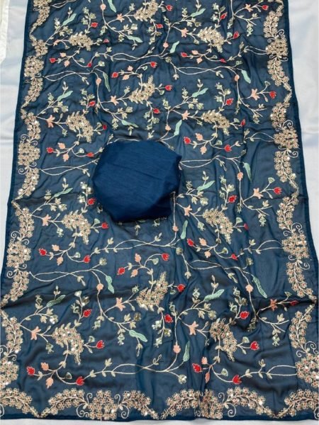 C-Pallu Embroidery Work Border Rangoli Silk Saree Embroidery Sarees Wholesale