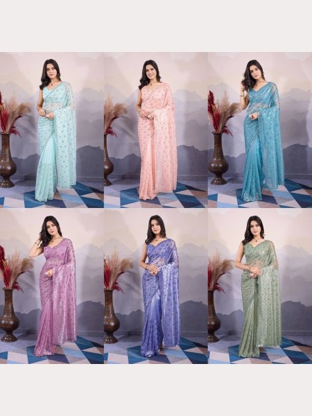 C Pallu Handwork With Sequence Twill Net Saree Collection  Net Sarees Wholesale