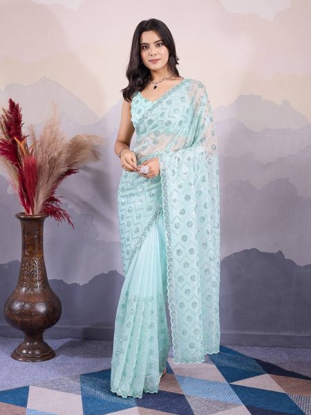 C Pallu Handwork With Sequence Twill Net Saree Collection  Net Sarees Wholesale