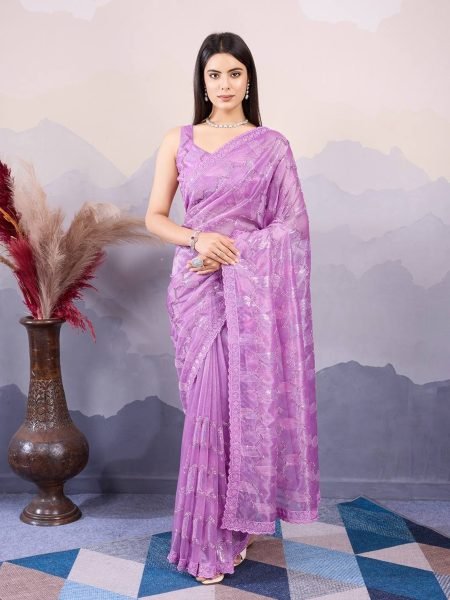 C   Pallu Net Saree With Embroidery And Cut Work Border   Net Sarees Wholesale