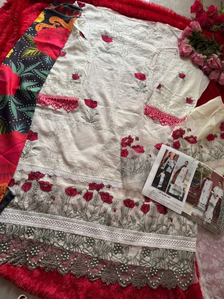 Cambric Cotton Suit with Embroidery and Maslin Digital Print Dupatta Cotton Salwar Kameez Wholesale