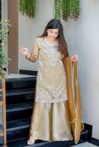 Captivating Cream Party Wear Sequence Work Silk Suit for International Wholesale Buyers  Ready To Wear Collection