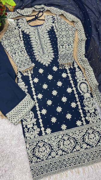 Captivating Navy Blue Georgette Readymade Pakistani Suit at Wholesale Rate Ready To Wear Collection