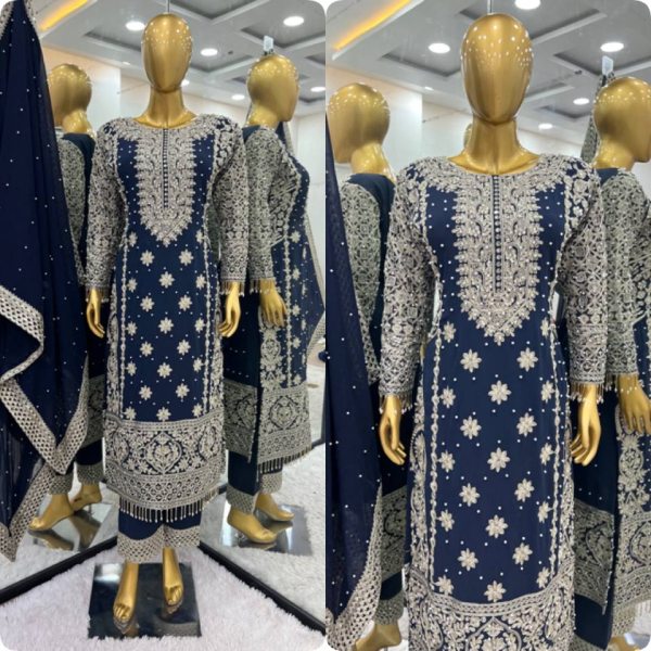 Captivating Navy Blue Georgette Readymade Pakistani Suit at Wholesale Rate Ready To Wear Collection