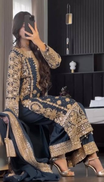 Captivating Navy Blue Georgette Readymade Pakistani Suit at Wholesale Rate Ready To Wear Collection