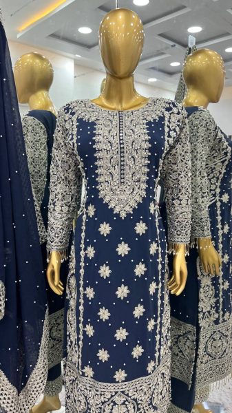 Captivating Navy Blue Georgette Readymade Pakistani Suit at Wholesale Rate Ready To Wear Collection