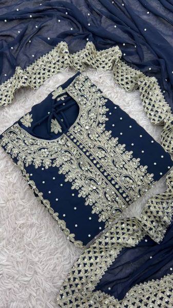 Captivating Navy Blue Georgette Readymade Pakistani Suit at Wholesale Rate Ready To Wear Collection