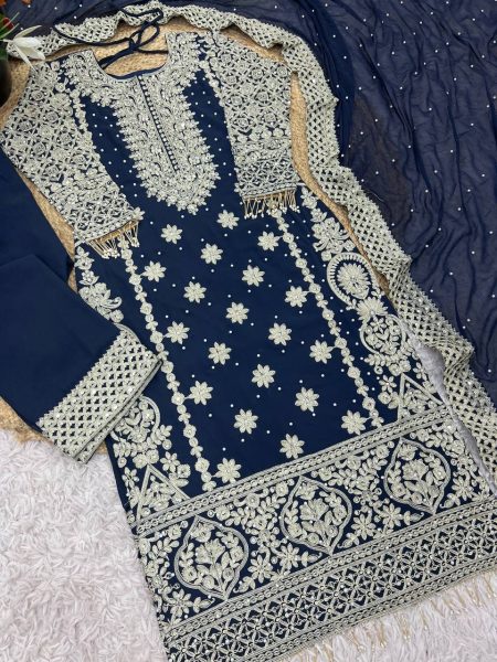 Captivating Navy Blue Georgette Readymade Pakistani Suit at Wholesale Rate Ready To Wear Collection