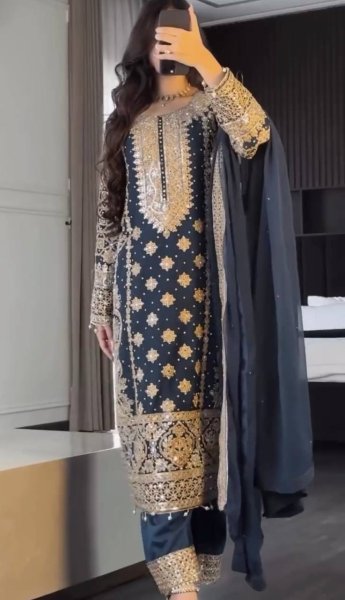 Captivating Navy Blue Georgette Readymade Pakistani Suit at Wholesale Rate Ready To Wear Collection