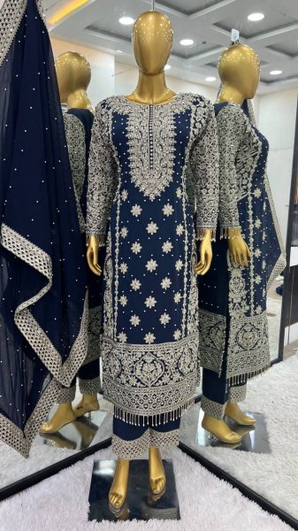 Captivating Navy Blue Georgette Readymade Pakistani Suit at Wholesale Rate Ready To Wear Collection