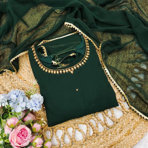 Casual Wear Green Color Georgette Gown With Dupatta   Anarakali Gown Wholesale