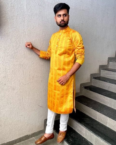 Casual Wear Weaving Work Jacquard Silk Kurta Pajama Kurta Pajama Wholesale