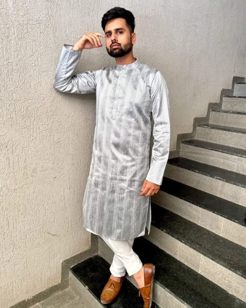 Casual Wear Weaving Work Jacquard Silk Kurta Pajama Kurta Pajama Wholesale