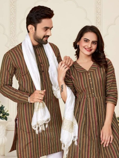 Celebrate love and tradition with our elegant couple combo - Linen Cotton Kurta & Kurti Set Mens Wear