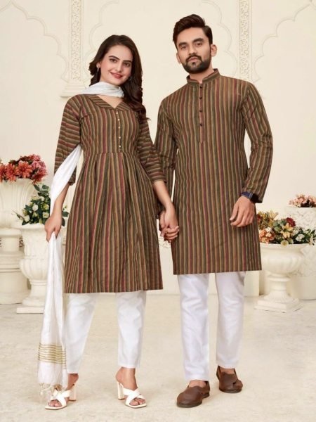 Celebrate love and tradition with our elegant couple combo - Linen Cotton Kurta & Kurti Set Couple Combo collection 