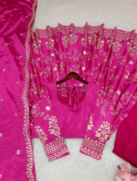 Celebratory Chinnon Silk 5mm Sequins Embroidery Gown with Palazzo     Net Dupatta For Boutique   Wedding Events Anarkali Kurtis 